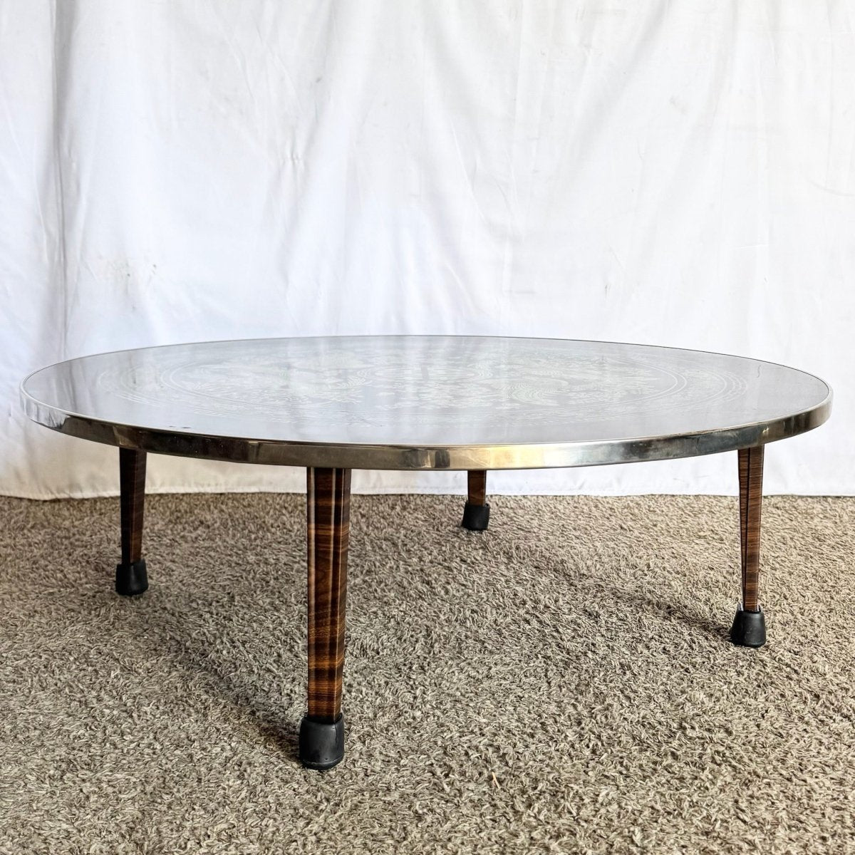 Vintage Korean Mother of Pearl Inlay Foldable Coffee Table - Dolphin & Flamingo