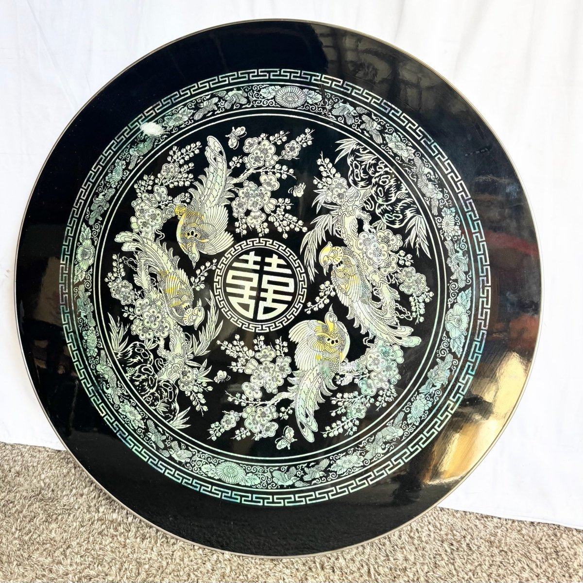 Vintage Korean Mother of Pearl Inlay Foldable Coffee Table - Dolphin & Flamingo