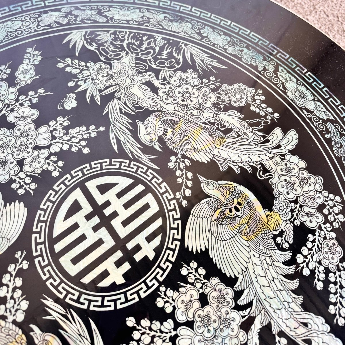 Vintage Korean Mother of Pearl Inlay Foldable Coffee Table - Dolphin & Flamingo