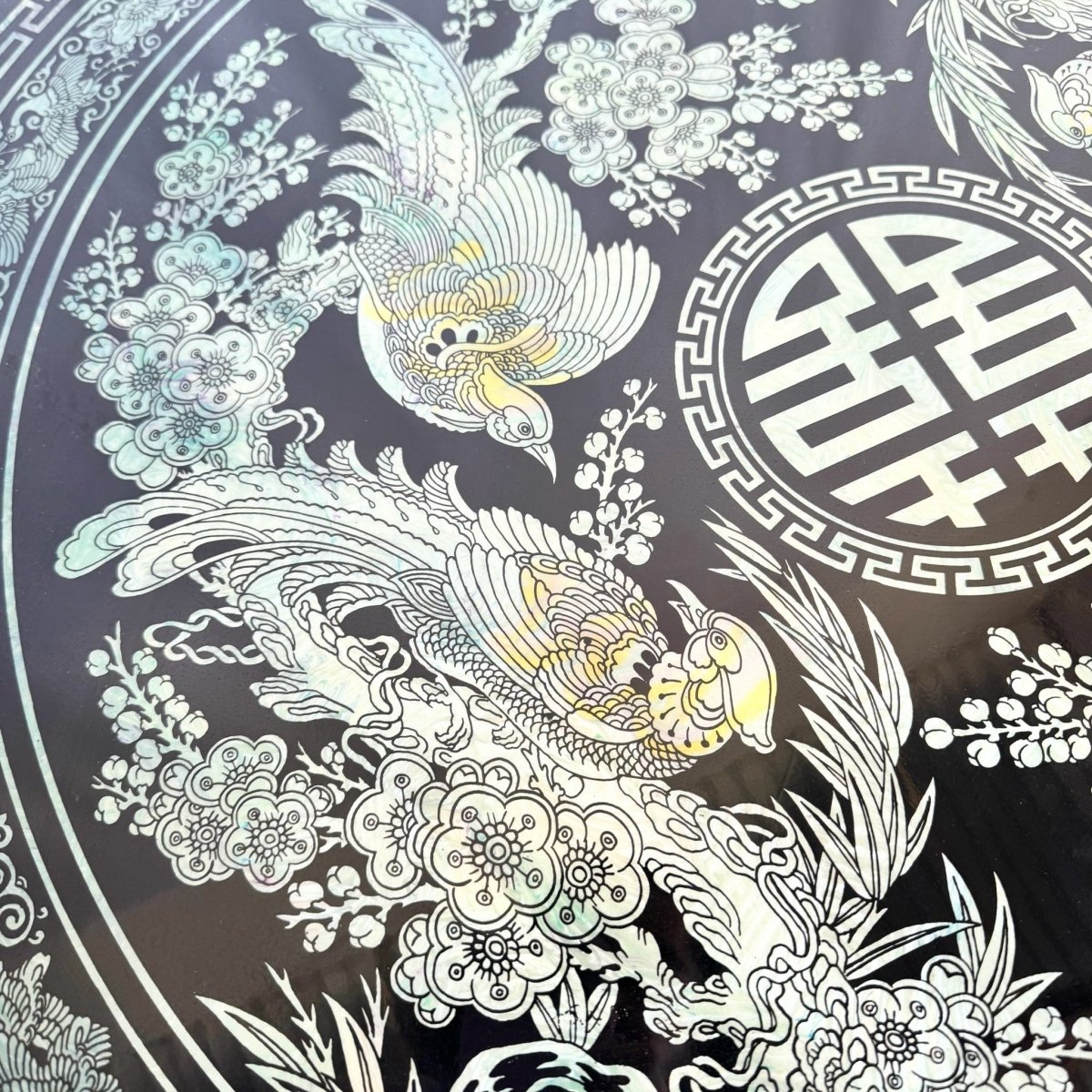 Vintage Korean Mother of Pearl Inlay Foldable Coffee Table - Dolphin & Flamingo
