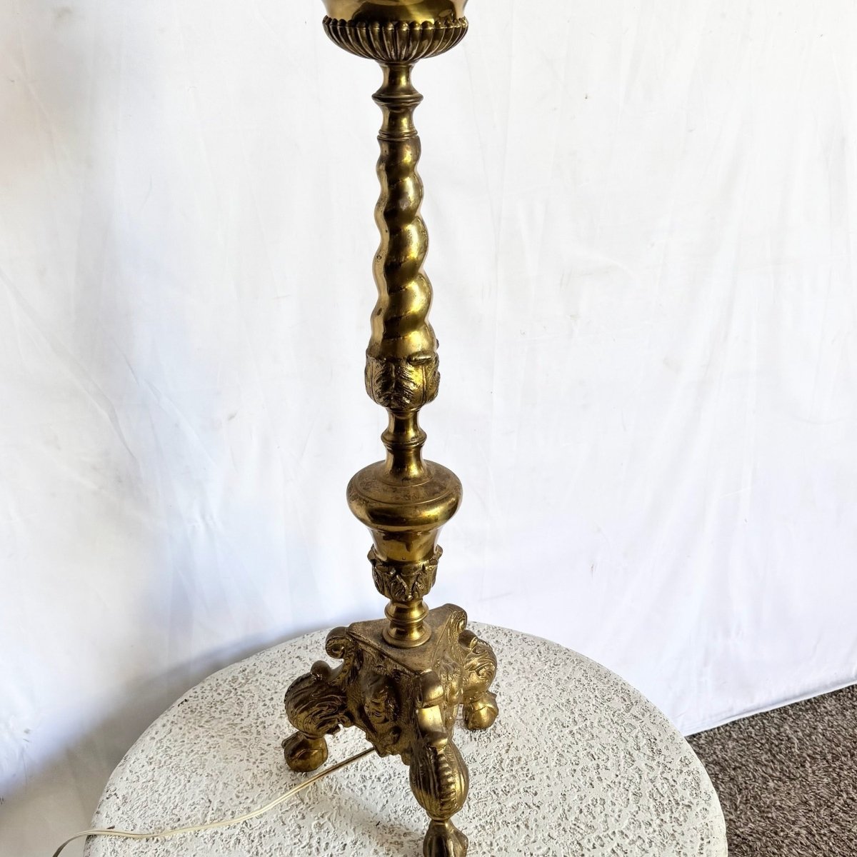 Vintage, Large Brass Table/Floor Candlestick Lamp - Dolphin & Flamingo