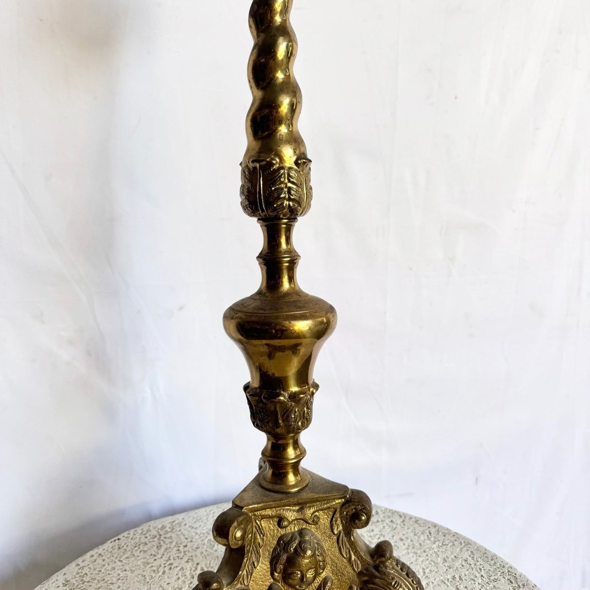 Vintage, Large Brass Table/Floor Candlestick Lamp - Dolphin & Flamingo