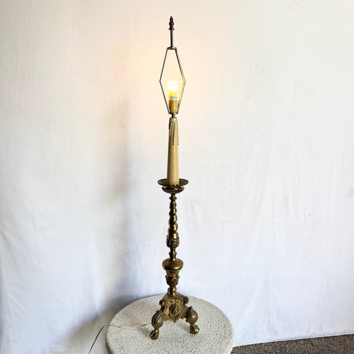 Vintage, Large Brass Table/Floor Candlestick Lamp - Dolphin & Flamingo