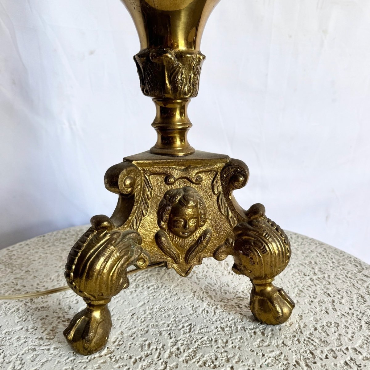 Vintage, Large Brass Table/Floor Candlestick Lamp - Dolphin & Flamingo