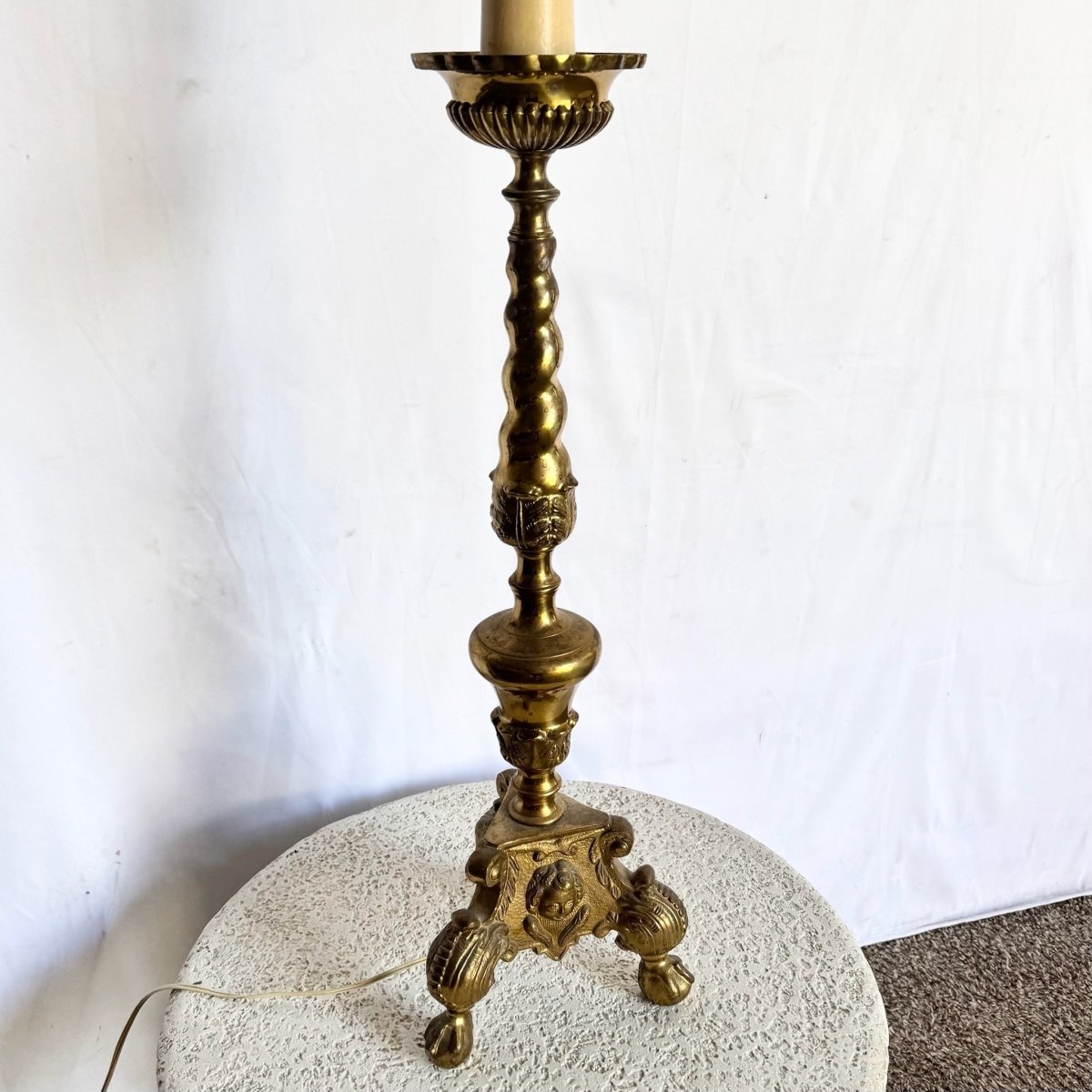 Vintage, Large Brass Table/Floor Candlestick Lamp - Dolphin & Flamingo