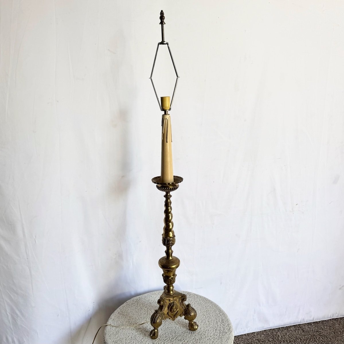 Vintage, Large Brass Table/Floor Candlestick Lamp - Dolphin & Flamingo