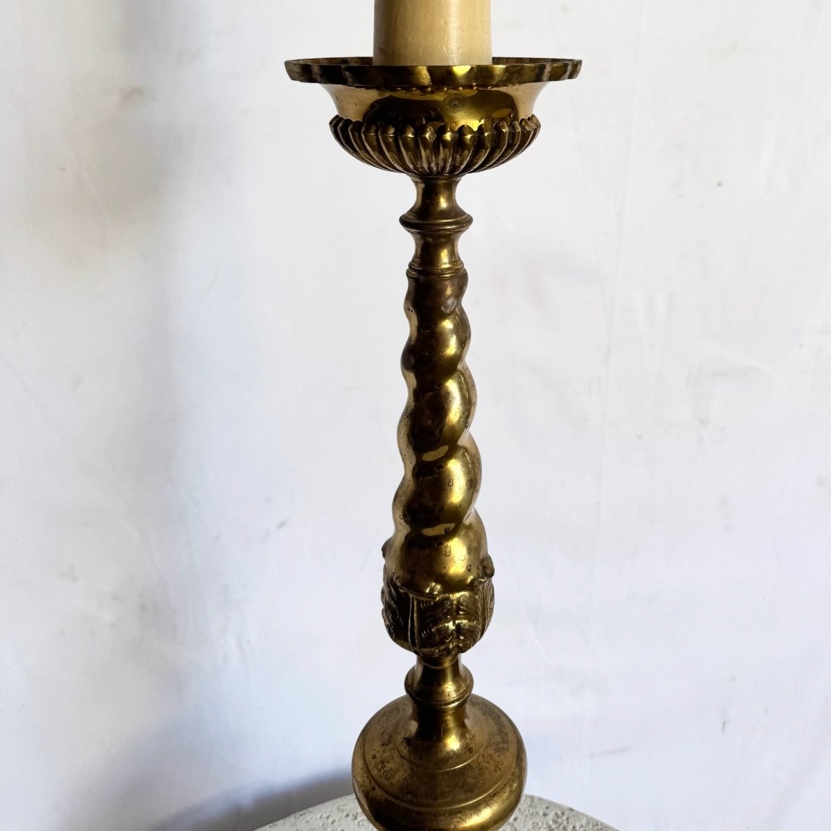 Vintage, Large Brass Table/Floor Candlestick Lamp - Dolphin & Flamingo