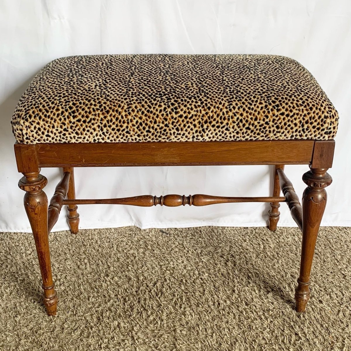 Vintage Leopard Fabric Wooden Low Bench - Dolphin & Flamingo