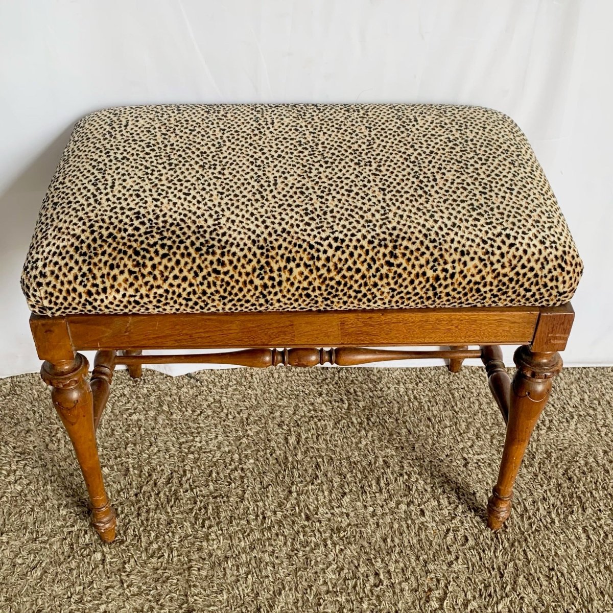 Vintage Leopard Fabric Wooden Low Bench - Dolphin & Flamingo