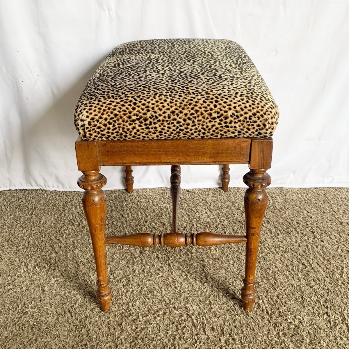 Vintage Leopard Fabric Wooden Low Bench - Dolphin & Flamingo