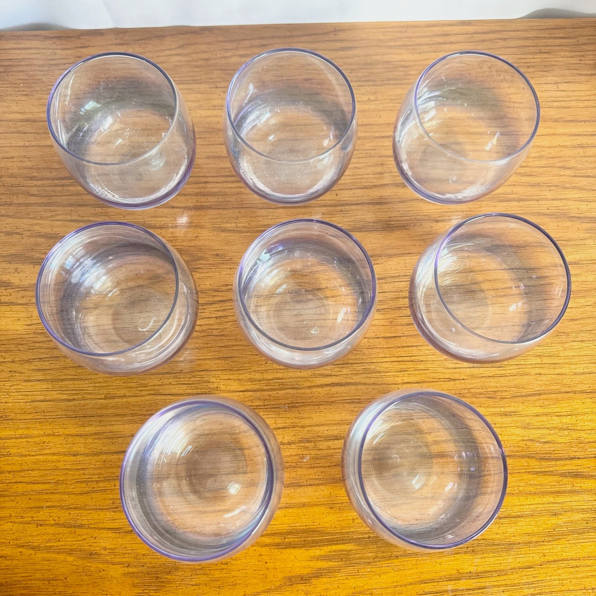 Vintage MCM Federal Glass Colored Roly Poly Cocktail Glasses - Set of 8 - Dolphin & Flamingo