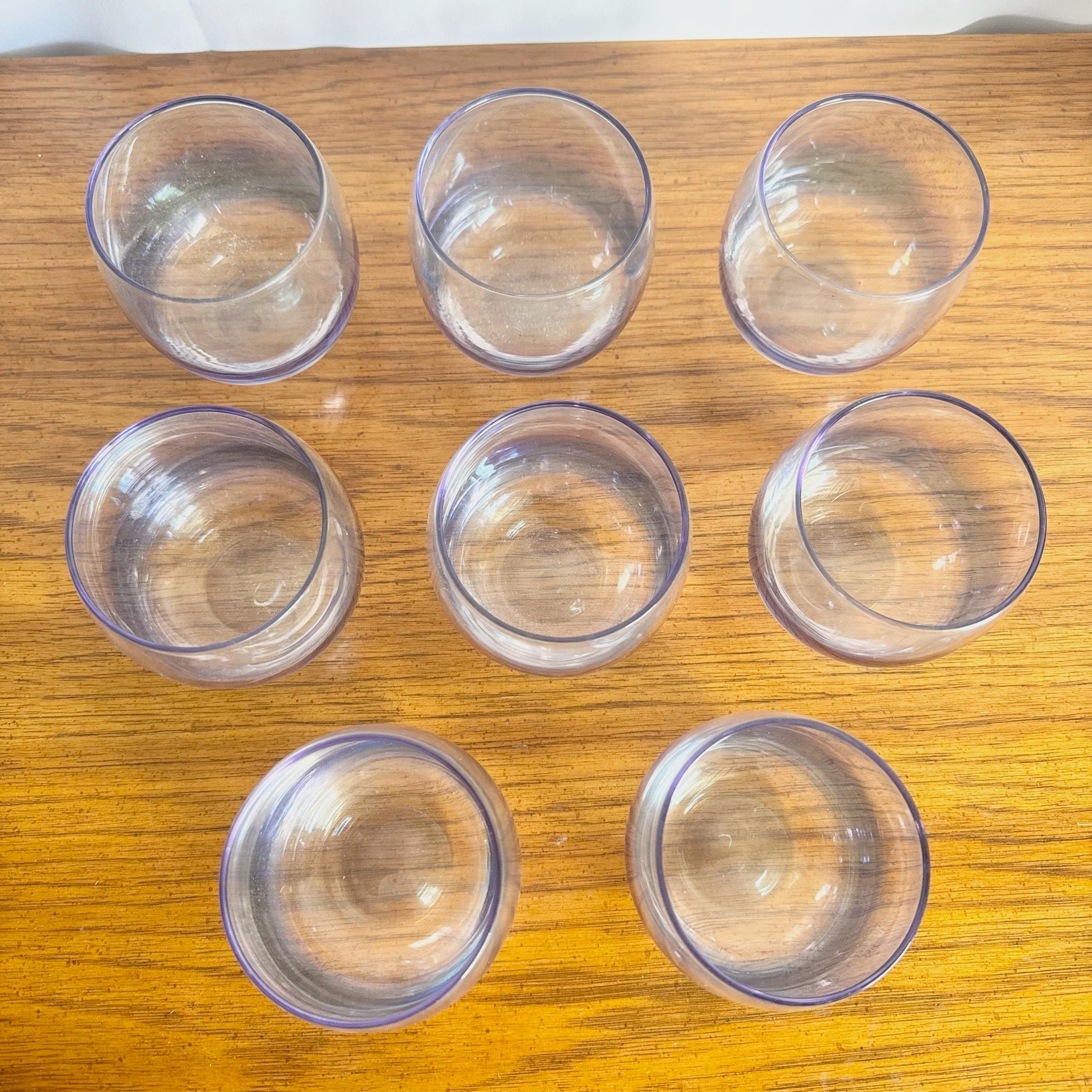 Vintage MCM Federal Glass Colored Roly Poly Cocktail Glasses - Set of 8 - Dolphin & Flamingo