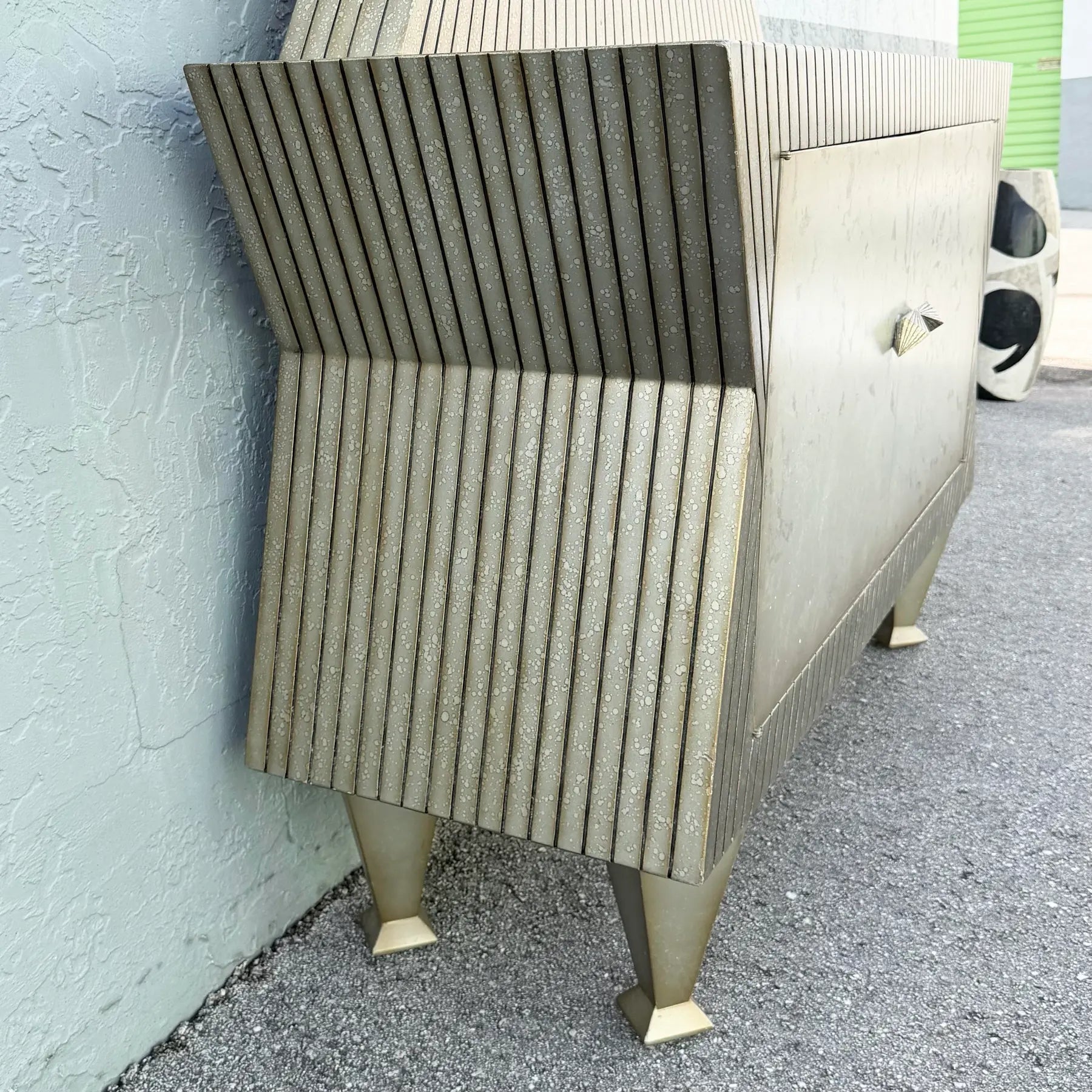 Vintage Memphis Style Sculpted Credenza With Mirror - 2 Pieces Dolphin & Flamingo