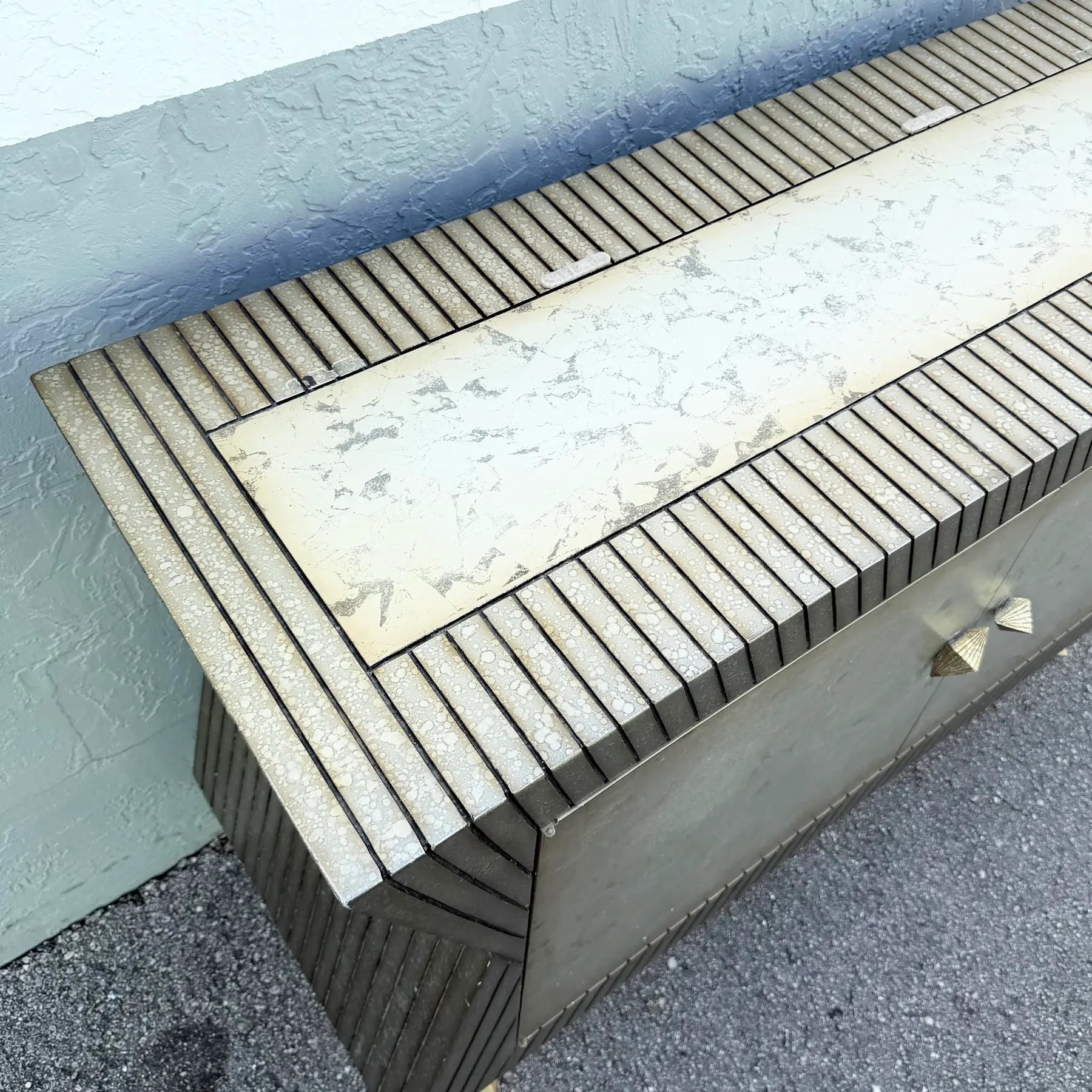 Vintage Memphis Style Sculpted Credenza With Mirror - 2 Pieces Dolphin & Flamingo