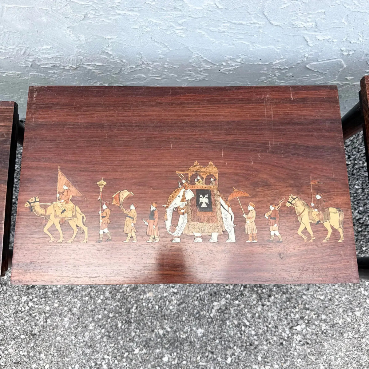 Vintage Mid Century Anglo Indian Bone and Wood Inlaid Rosewood Nesting Tables - Set of 3