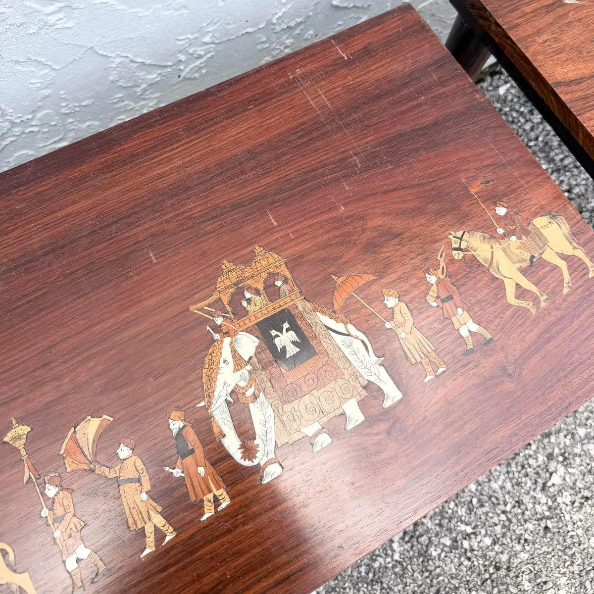 Vintage Mid Century Anglo Indian Bone and Wood Inlaid Rosewood Nesting Tables - Set of 3