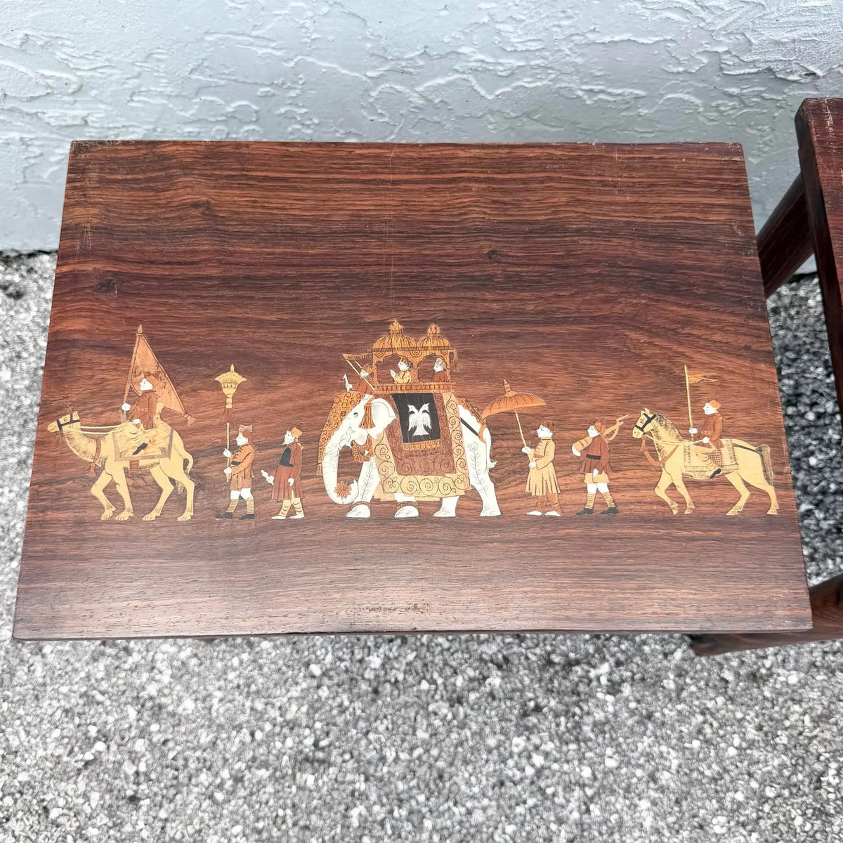 Vintage Mid Century Anglo Indian Bone and Wood Inlaid Rosewood Nesting Tables - Set of 3