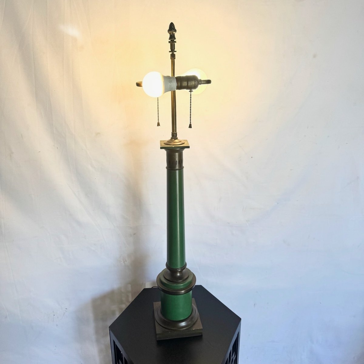 Vintage Mid Century Green and Brass Table Lamp - Dolphin & Flamingo