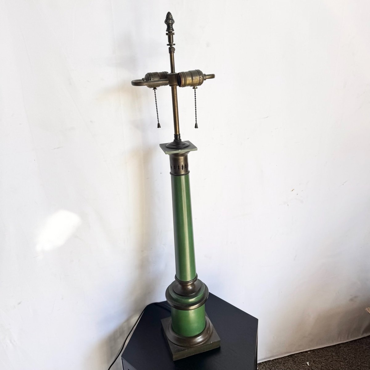 Vintage Mid Century Green and Brass Table Lamp - Dolphin & Flamingo