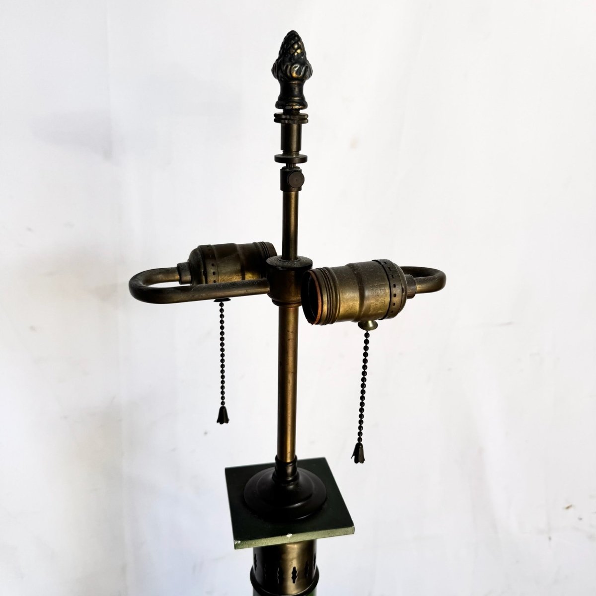 Vintage Mid Century Green and Brass Table Lamp - Dolphin & Flamingo