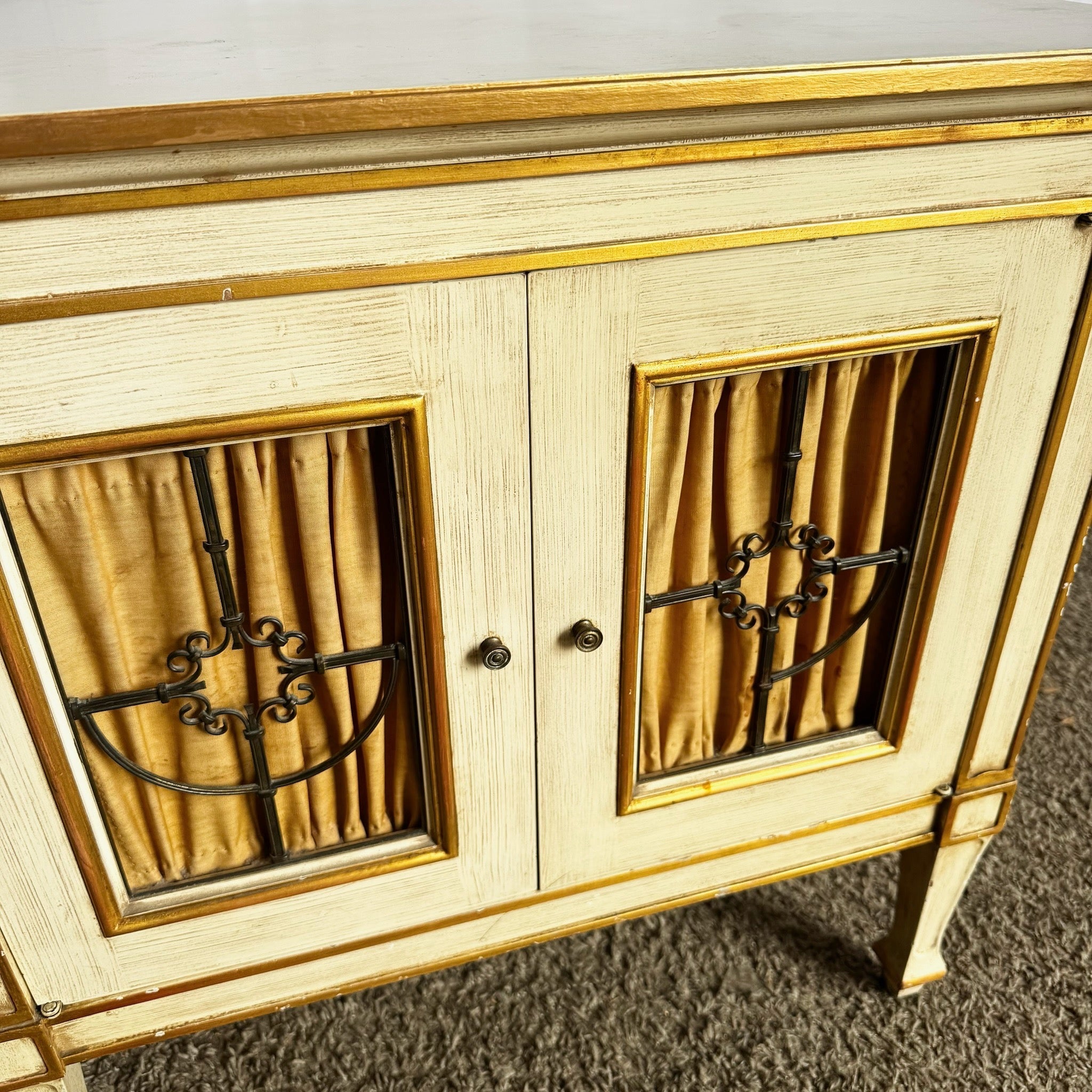 Vintage Mid Century Off White and Gold Nighstands by John Widdicomb - A Pair - Dolphin & Flamingo