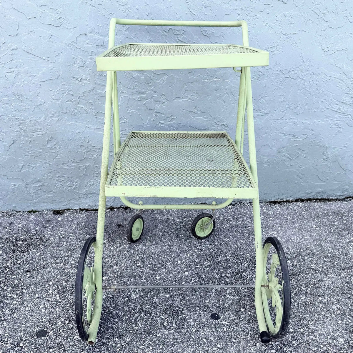 Vintage Mid Century Rolling Foldable Two Tier Bar Cart