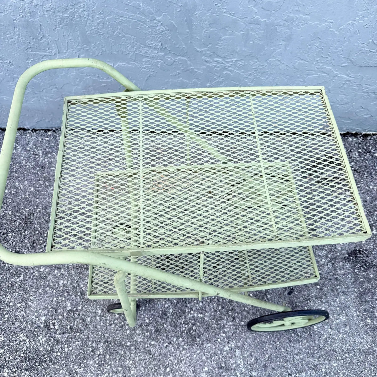 Vintage Mid Century Rolling Foldable Two Tier Bar Cart