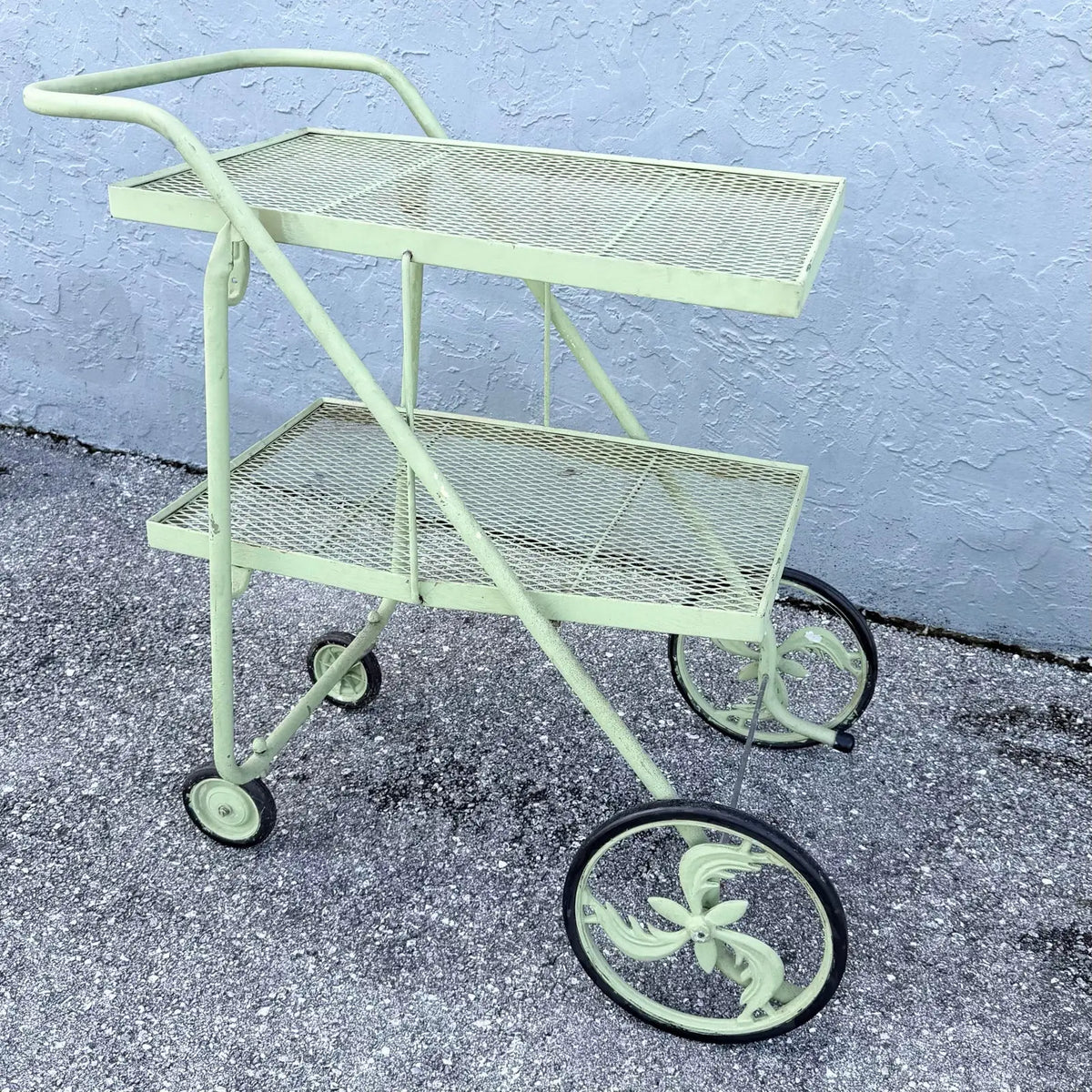 Vintage Mid Century Rolling Foldable Two Tier Bar Cart
