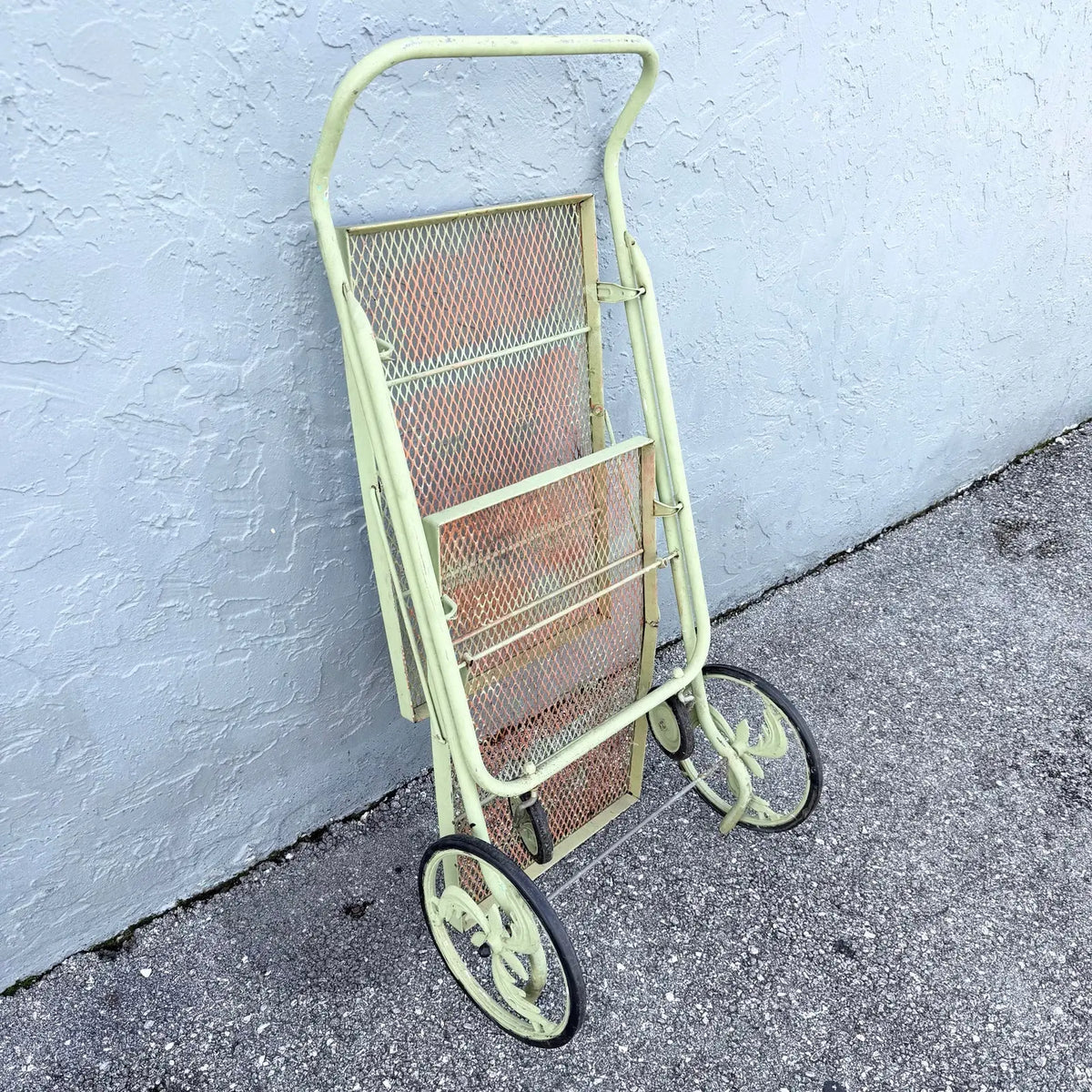 Vintage Mid Century Rolling Foldable Two Tier Bar Cart