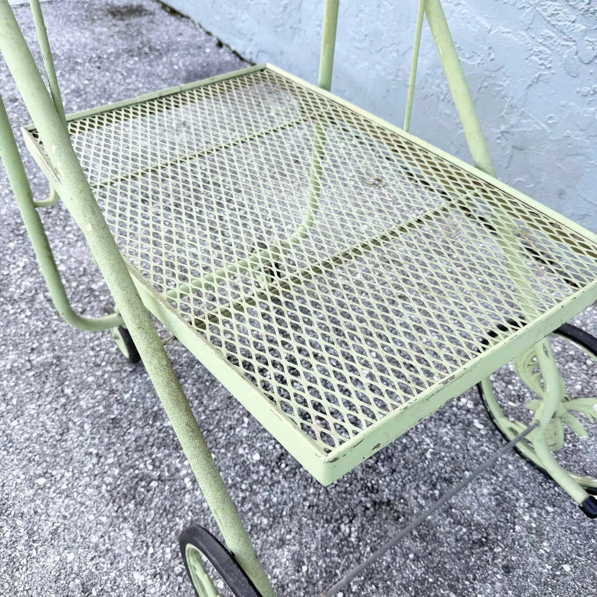 Vintage Mid Century Rolling Foldable Two Tier Bar Cart