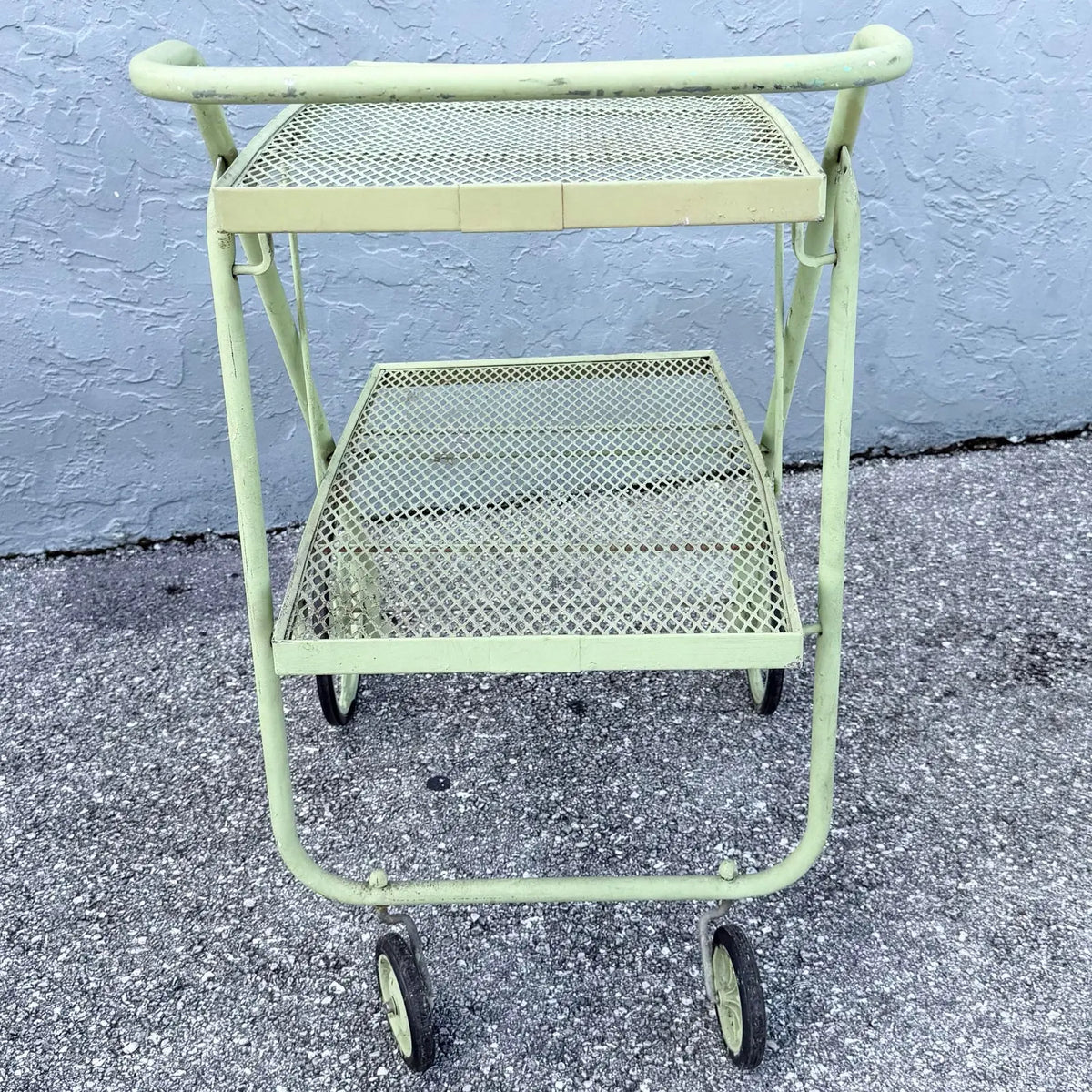 Vintage Mid Century Rolling Foldable Two Tier Bar Cart