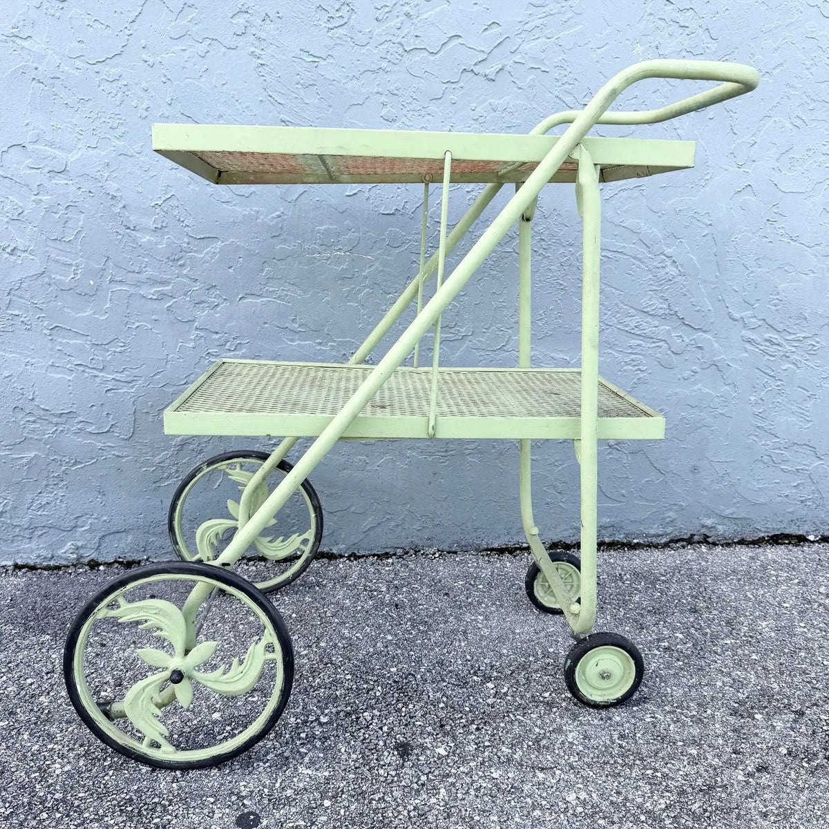 Vintage Mid Century Rolling Foldable Two Tier Bar Cart