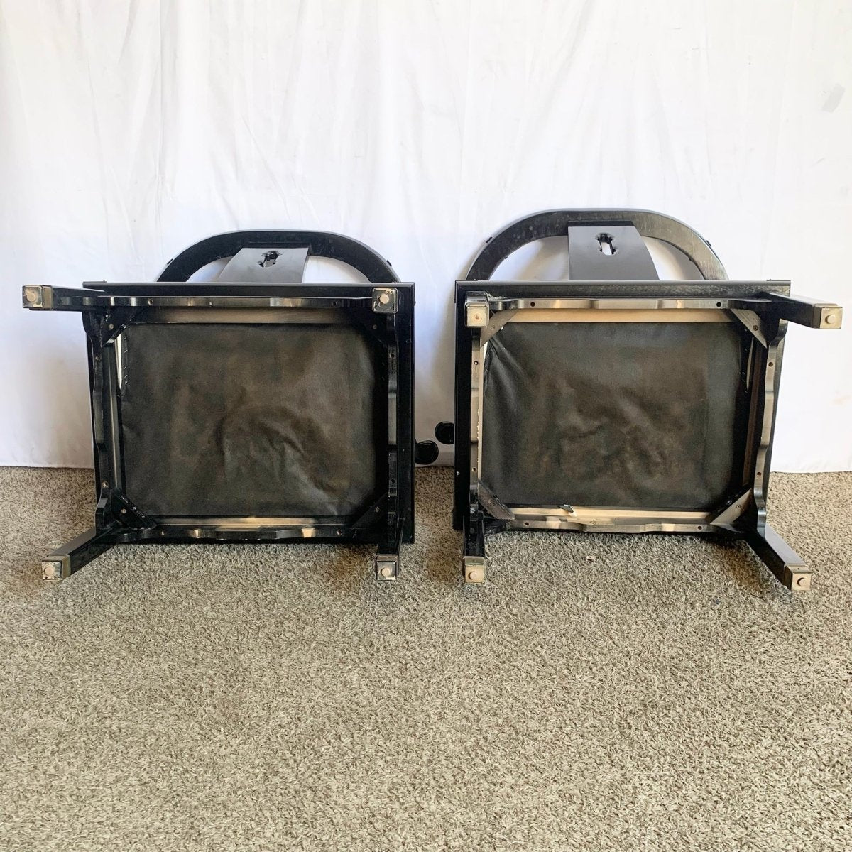 Vintage Ming Style Black Lacquered and Brass Arm Chairs - A Pair - Dolphin & Flamingo