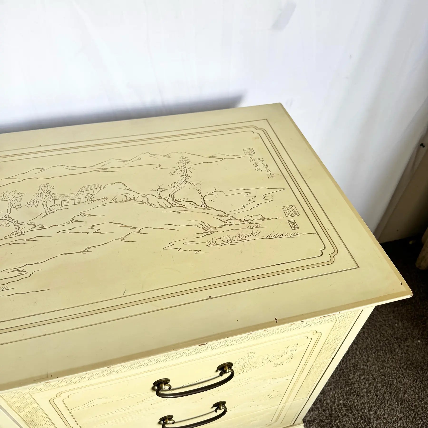 Vintage Ming Style Connoisseur Dresser With Folding Mirror by Drexel Heritage - Dolphin & Flamingo