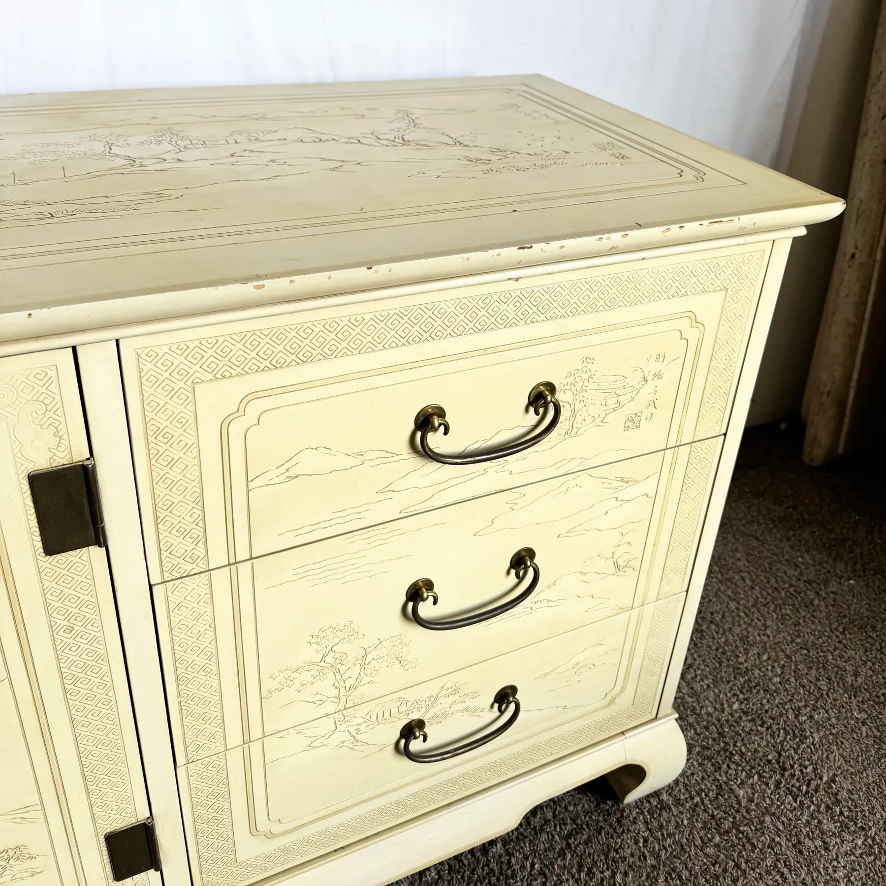 Vintage Ming Style Connoisseur Dresser With Folding Mirror by Drexel Heritage - Dolphin & Flamingo