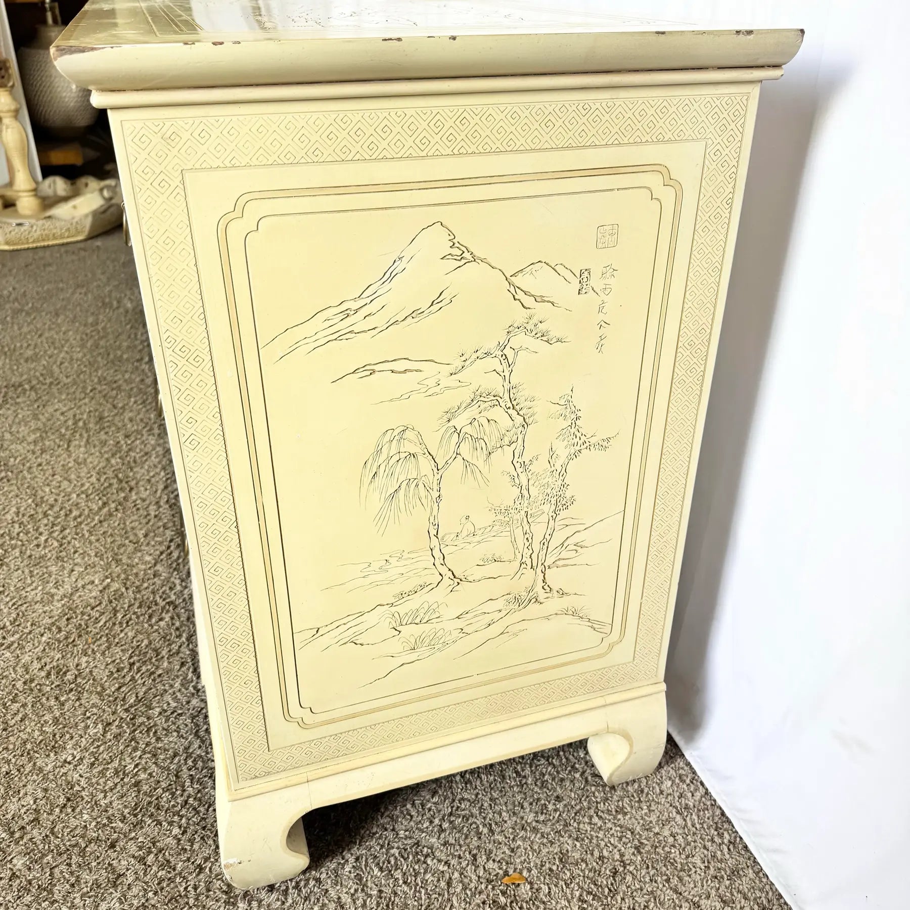 Vintage Ming Style Connoisseur Dresser With Folding Mirror by Drexel Heritage - Dolphin & Flamingo