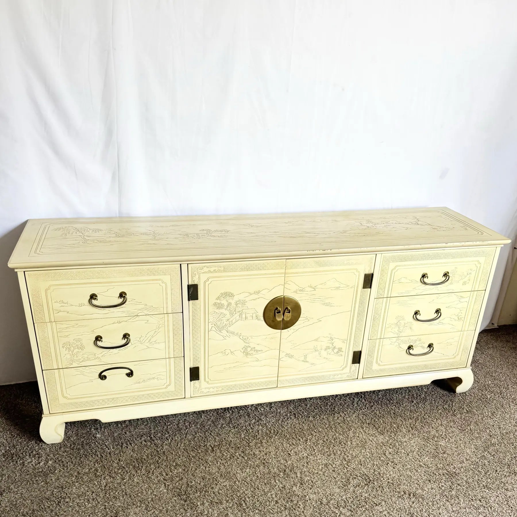 Vintage Ming Style Connoisseur Dresser With Folding Mirror by Drexel Heritage - Dolphin & Flamingo