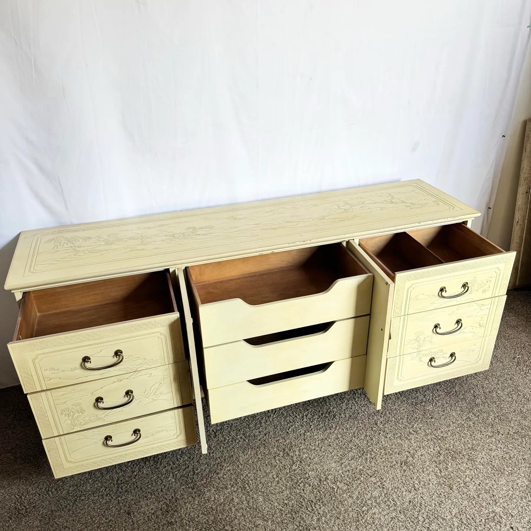 Vintage Ming Style Connoisseur Dresser With Folding Mirror by Drexel Heritage - Dolphin & Flamingo
