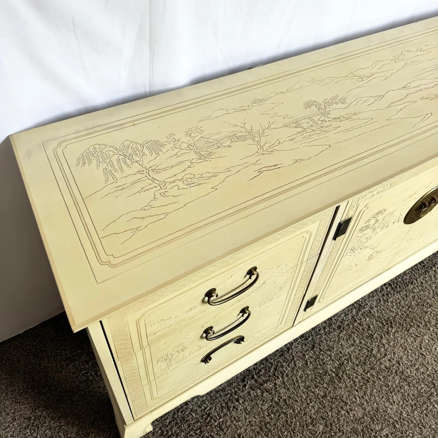 Vintage Ming Style Connoisseur Dresser With Folding Mirror by Drexel Heritage - Dolphin & Flamingo