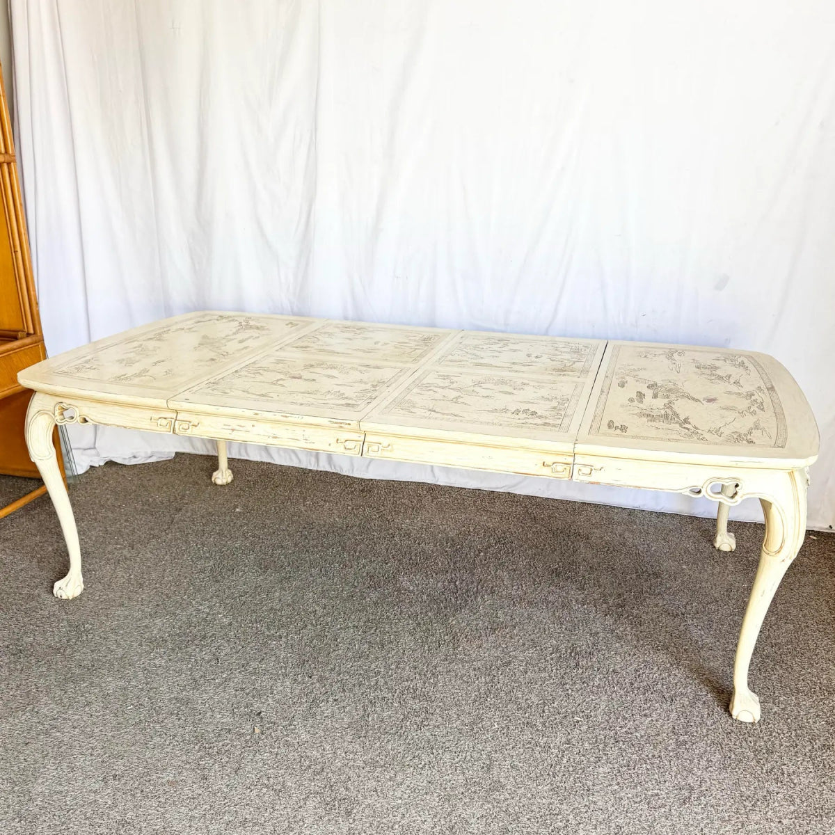 Vintage “Ming Treasure” Hand Carved Ball in Claw Extendable Dining Table by Drexel - Dolphin & Flamingo