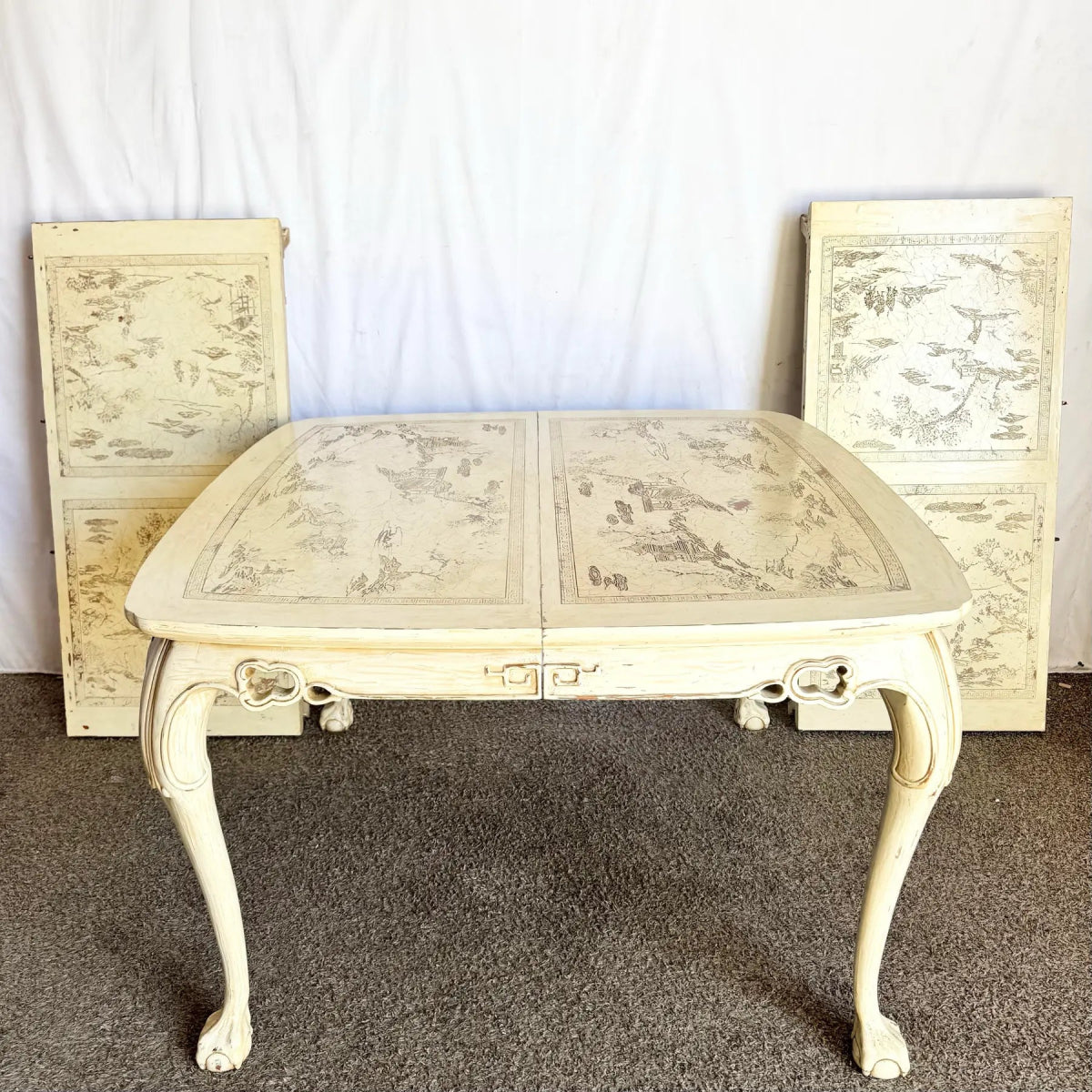 Vintage “Ming Treasure” Hand Carved Ball in Claw Extendable Dining Table by Drexel - Dolphin & Flamingo