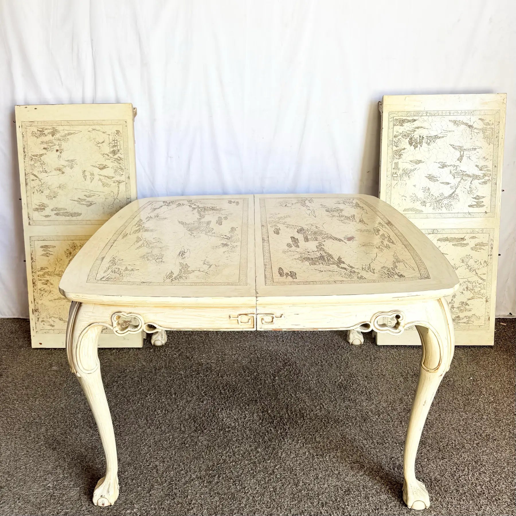 Vintage “Ming Treasure” Hand Carved Ball in Claw Extendable Dining Table by Drexel