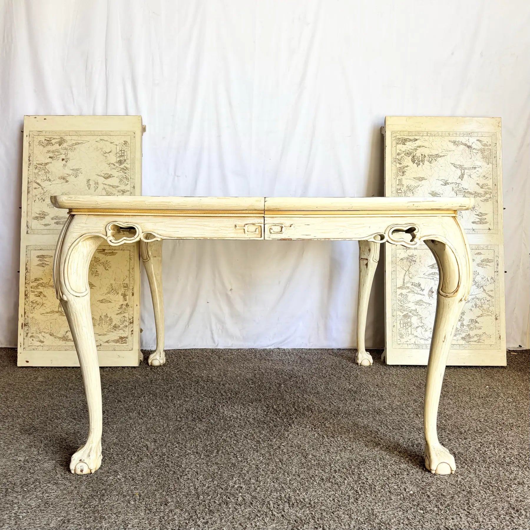 Vintage “Ming Treasure” Hand Carved Ball in Claw Extendable Dining Table by Drexel