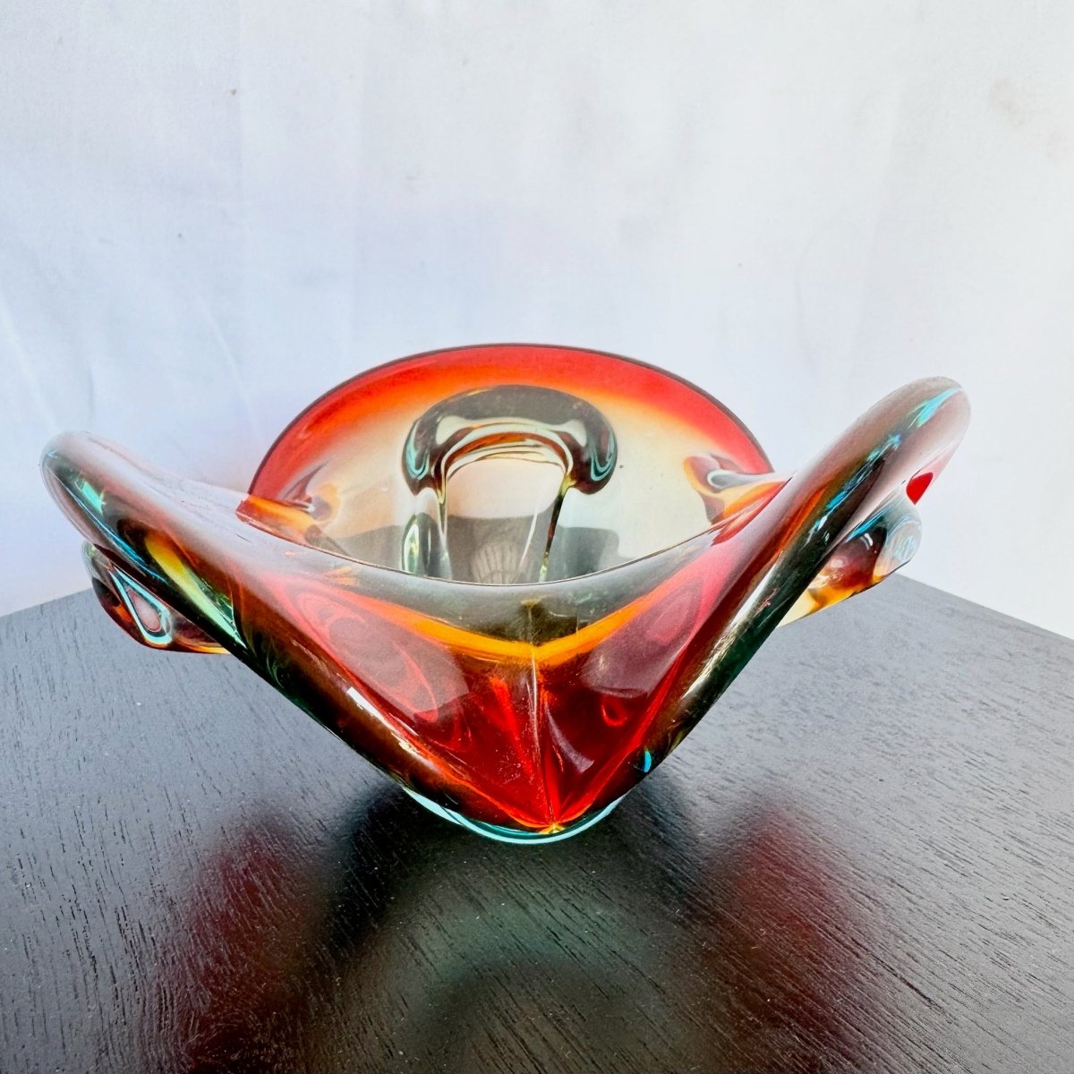 Vintage Mormon Style Red Blue Dish/Ashtray - Dolphin & Flamingo