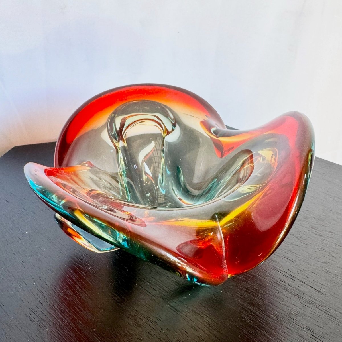 Vintage Mormon Style Red Blue Dish/Ashtray - Dolphin & Flamingo