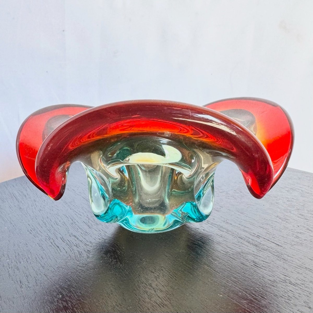 Vintage Mormon Style Red Blue Dish/Ashtray - Dolphin & Flamingo