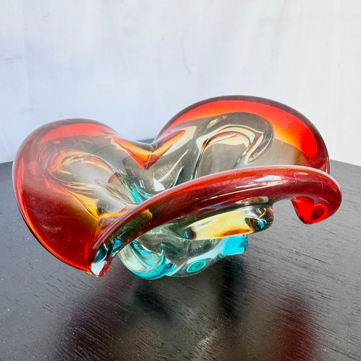 Vintage Mormon Style Red Blue Dish/Ashtray - Dolphin & Flamingo