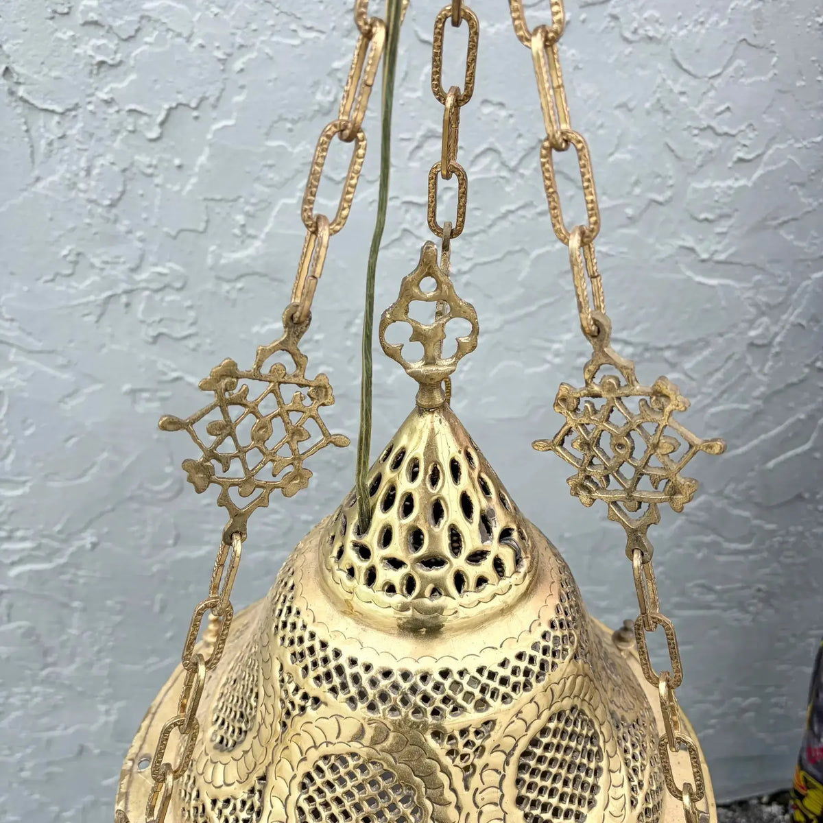 Vintage Moroccan Middle Eastern Style Brass Pendant Lamp Dolphin & Flamingo