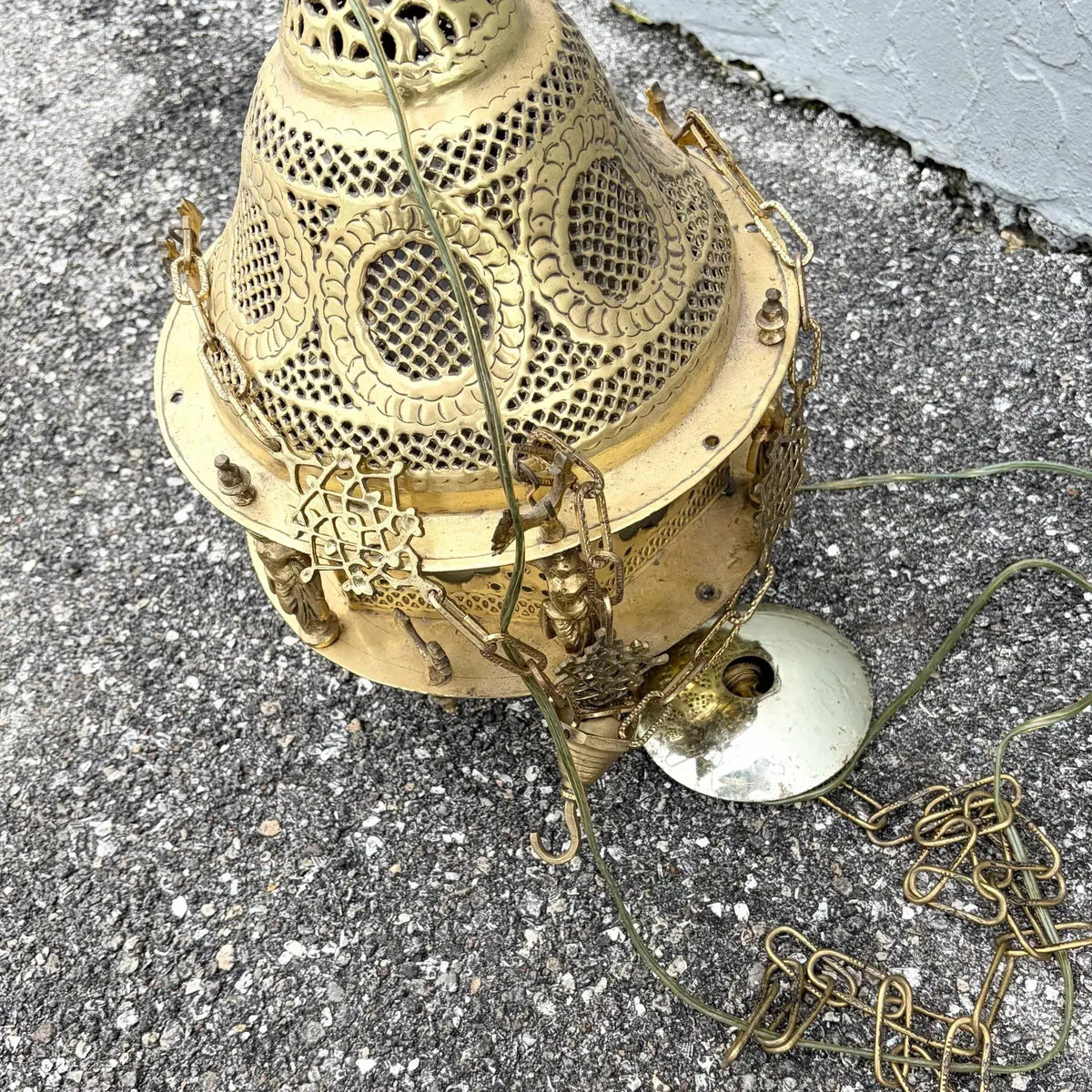 Vintage Moroccan Middle Eastern Style Brass Pendant Lamp Dolphin & Flamingo