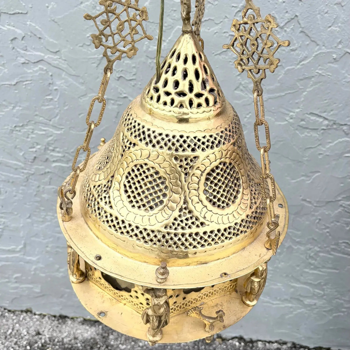 Vintage Moroccan Middle Eastern Style Brass Pendant Lamp Dolphin & Flamingo